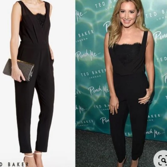 Ted Baker Saunton Black Jumpsuit Wrap Front Lace, Size 8, New with tags